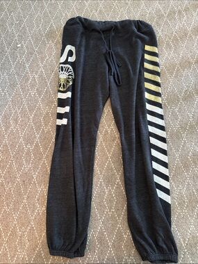 soulcycle Black Sweat Joggers with White and Gold Stripes
